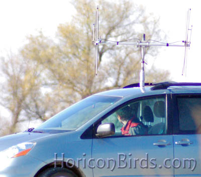 Van 'listening' for whooping crane signal, photo by Pam Rotella